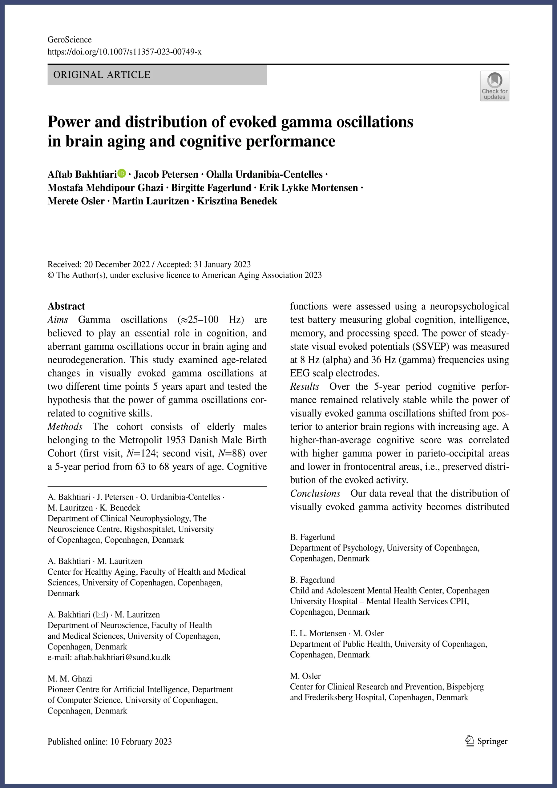 Power and distribution of evoked gamma oscillations in brain aging and cognitive performance publication by Bakhtiari