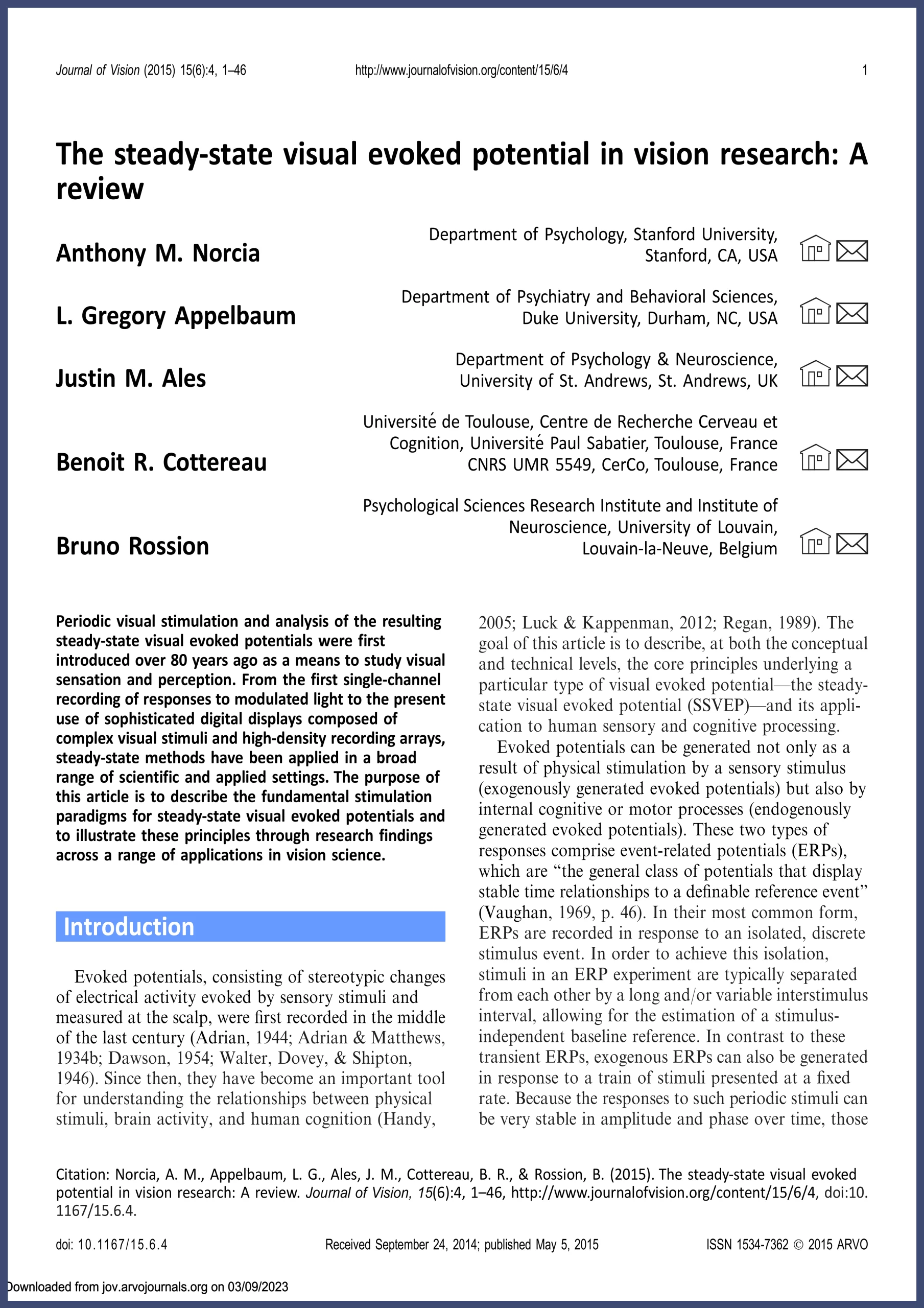 The steady-state visual evoked potential in vision research publication by Norcia, 2015